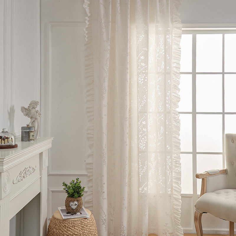 American Style Reed Flower Ruffle Blackout Curtains For Living Room_voghion.com