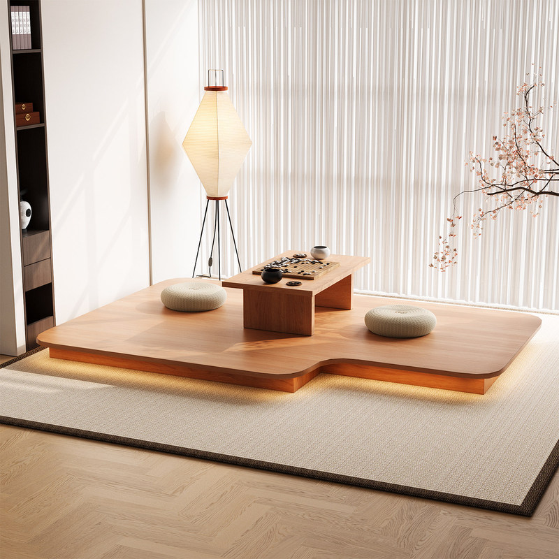 Solid wood irregular-shaped platform tatami bed, low bed, extra-large floor bed for living room, balcony, indoor bay window Solid wood irregular-shaped platform tatami bed, low bed, extra-large floor bed for living room, balcony, indoor bay window