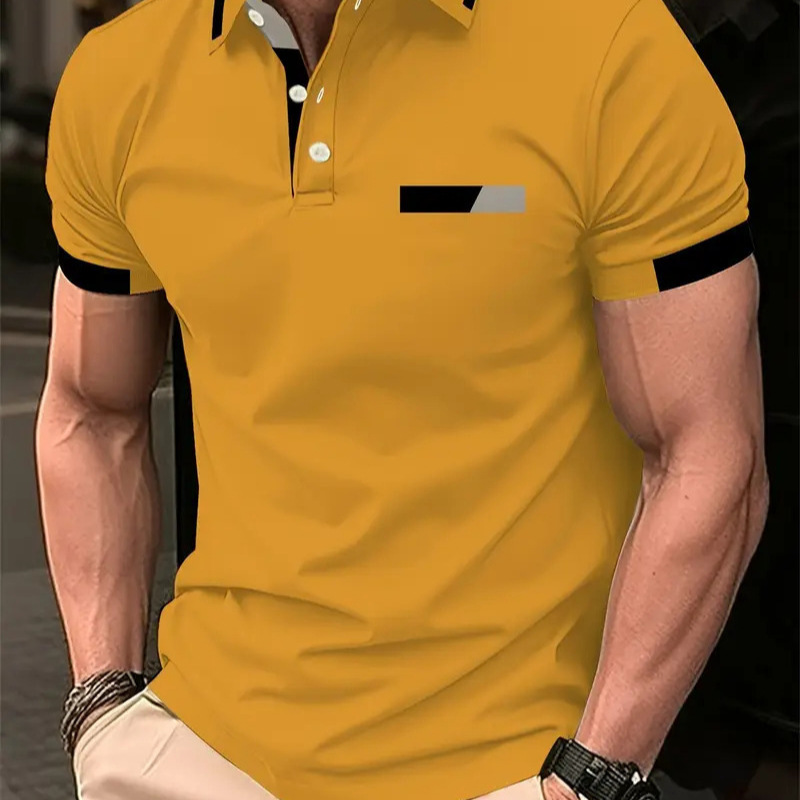 Independent Station Summer nuevos hombres de manga corta moda solapa botones rayas casual POLO camisa top MB13