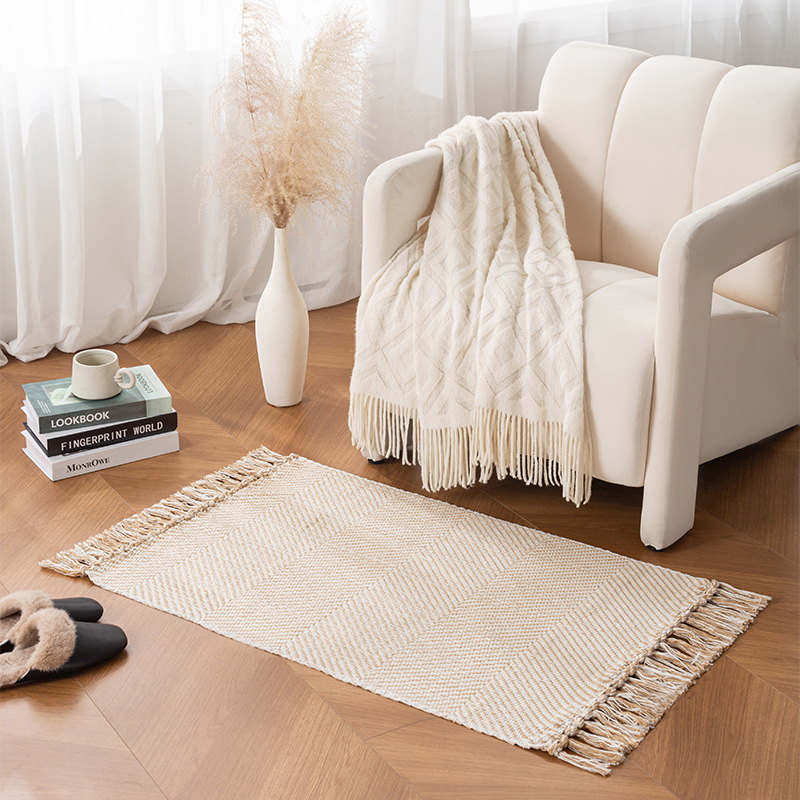 Algodón simple tejido alfombra de bordilla alta sala de estar poliéster algodón sofá alfombra de piso alfombra de cama ventana flotante dormitorio
