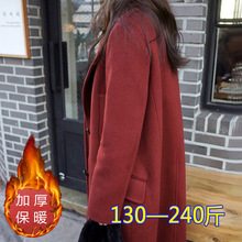 秋冬新款大码女装加棉加厚毛呢大衣胖mm韩版宽松显瘦中长款呢外套