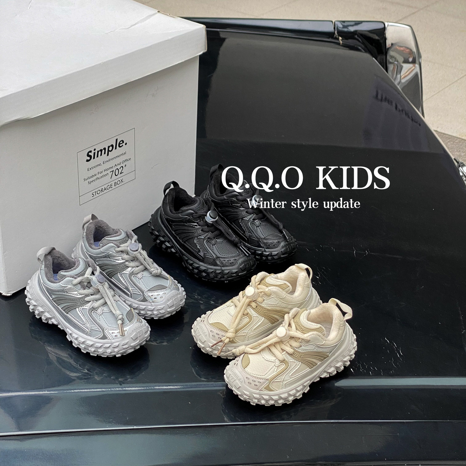 QQO Kinderschoenen 2023 Herfst Nieuwe Jongens Mode Tucker Tire Schoenen Antislip Sportschoenen Meisjes Papa schoenen_voghion.com