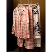 重磅23姆米真丝缎面睡衣套装100桑蚕丝素绉缎家居服两件套秋