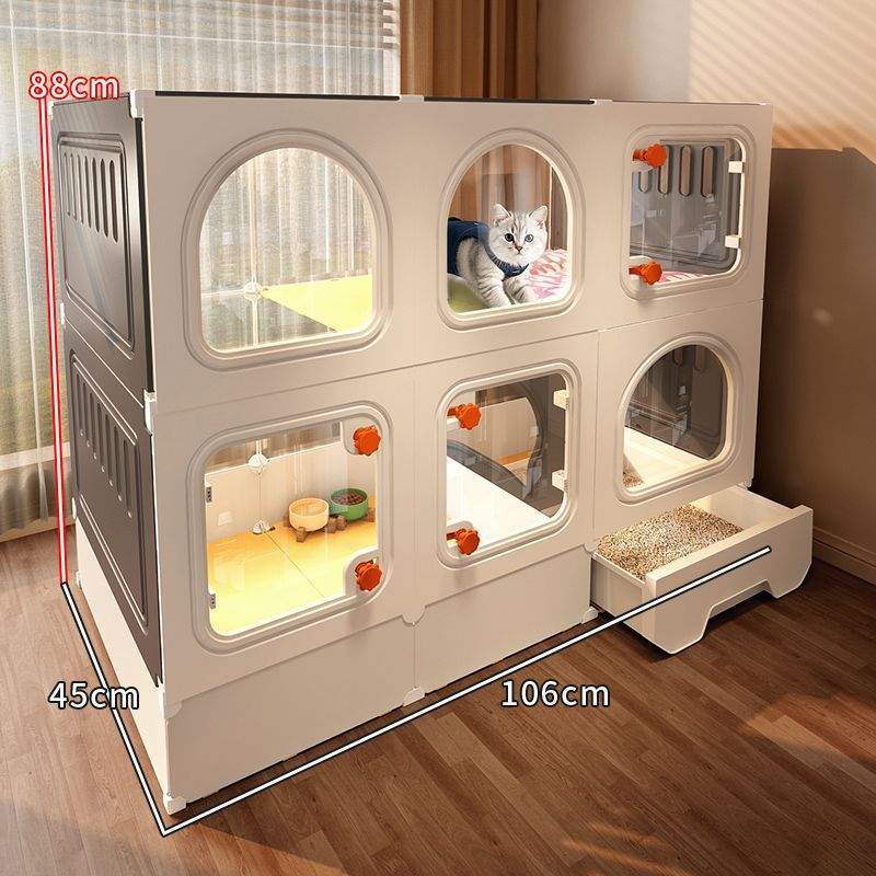 高さのある猫ヴィラ、猫トイレ、トイレ一体型、広いフリースペース、1部屋、1リビングルーム、1バスルーム、家庭用屋内猫ケージ|undefined