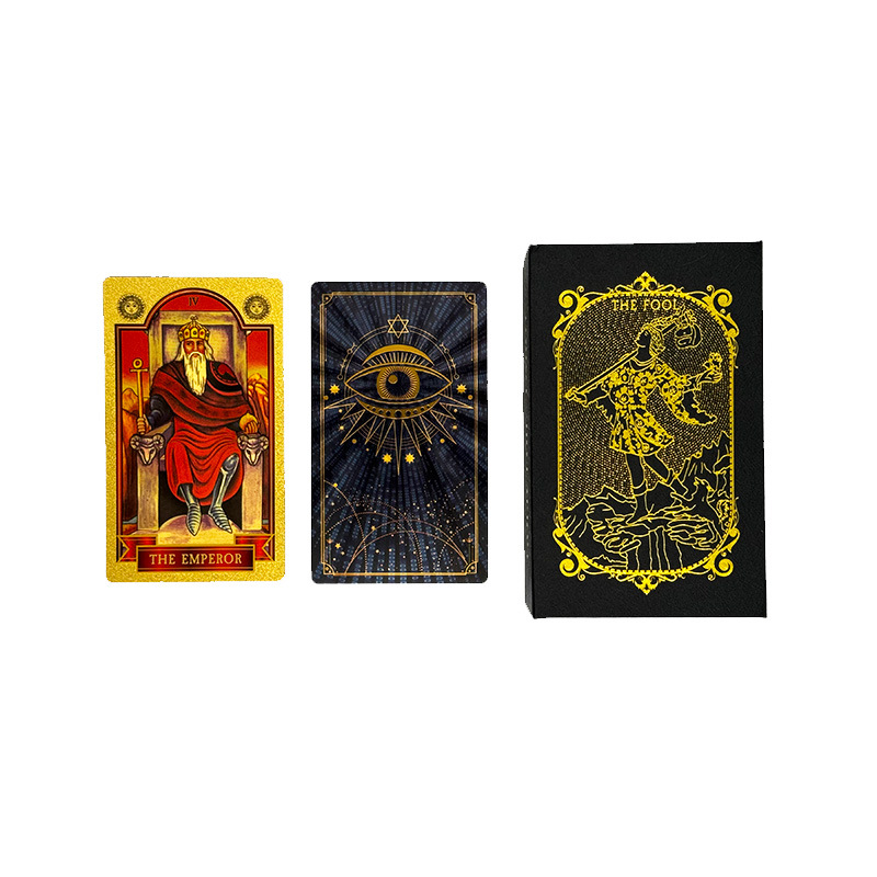 Suministro transfronterizo de lámina de oro Tarjeta de tarot Carlo tarjeta Torre libro tarot impresión en color PVC impermeable manual juego de mesa mantel