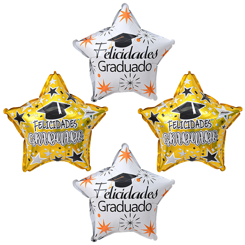 Temporada de graduación transfronteriza de 10 pulgadas Globos de película de aluminio Celebración de la fiesta de graduación Estrella de cinco puntas Decoración Decoración Globos de papel de aluminio al por mayor