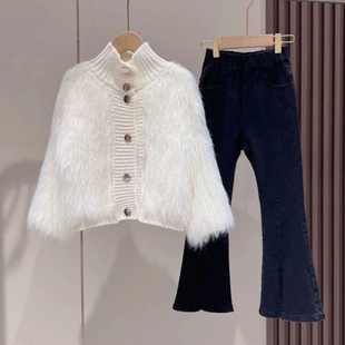 Girls' Autumn Outfit 2024 New Trendy Internet Celebrity Style Knitted Sweater for Older Children, Long Sleeve Versatile Style