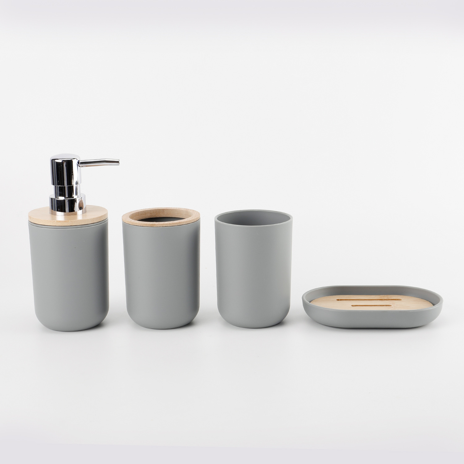 Cubierta de bambú de lavado de baño de plástico de seis piezas de la fábrica al por mayor de almacenamiento de baño estante titular de cepillo de dientes de basura puede