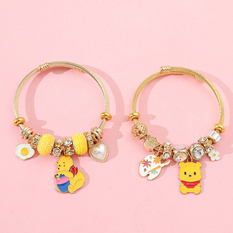 Winnie the Poole stainless steel beaded bracelet new niche design cute bracelet girlfriends gift cartoon animation bracelet
