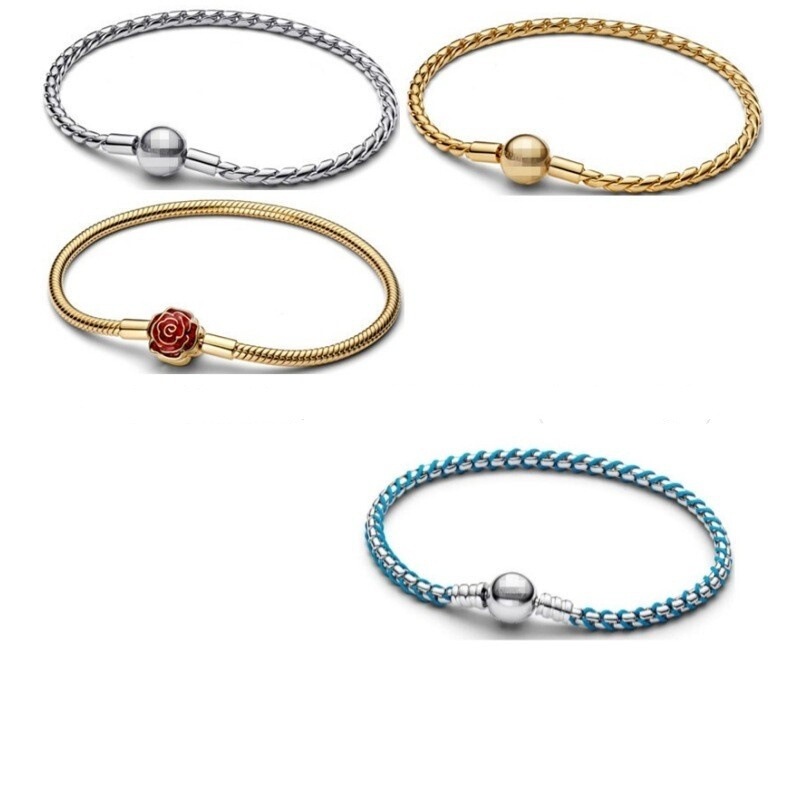 Van Pandora Emperor S925 Sterling Silver Snake Bone Chain Thick Silver Round Flower Snake Bone Chain DIY Basic Bracelet