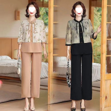气质妈妈春夏装国风新中式套装中年女洋气上衣百搭裤子时尚两件套