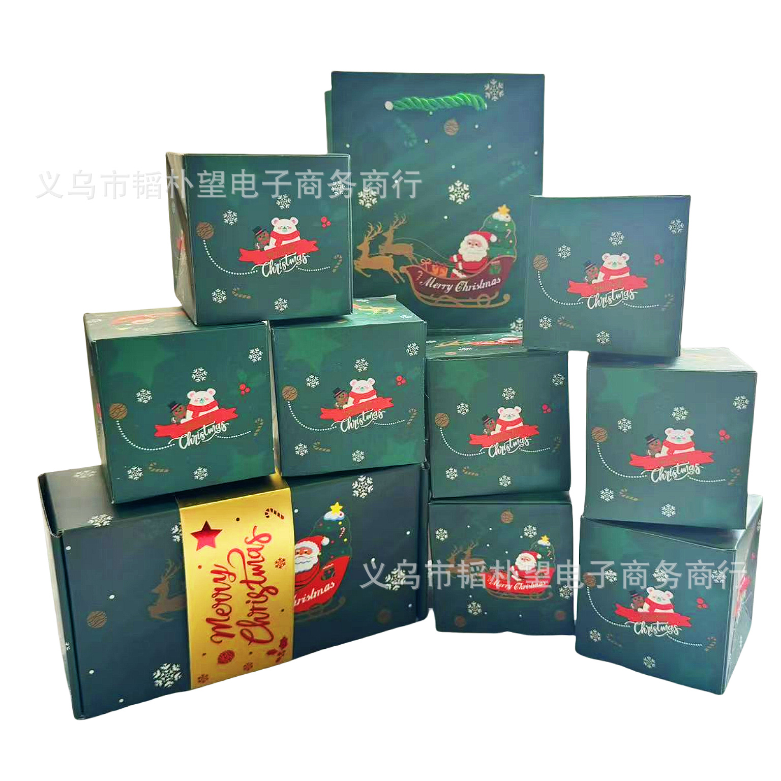 그린 메리 크리스마스; 바운스 박스 10개 + 선물 상자 + 선물 가방