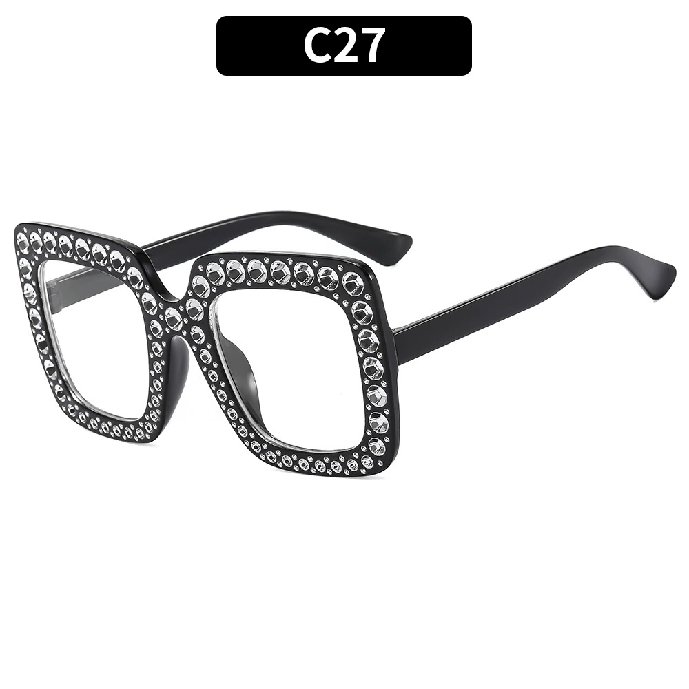 Retro Square Sunglasses, Multicolour European Style, Oversized Rhinestone Frame