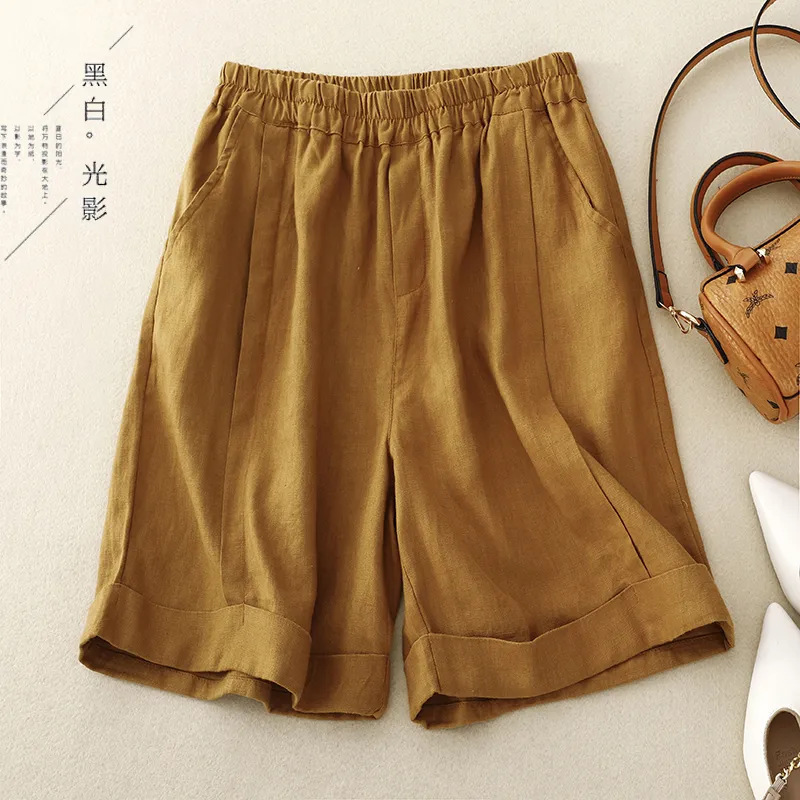 Women's Cotton Shorts, Summer Thin Style, Elastic High-Waisted Wide-Leg Pants, New Loose A-Line Casual Mid-Length Shorts