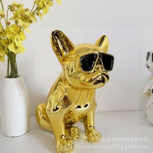 Factory Direct Supply Gold and Silver Electroplated Resin Glasses Sunglasses French Bulldog High-End Artistic Light Luxury Decorative Ornaments