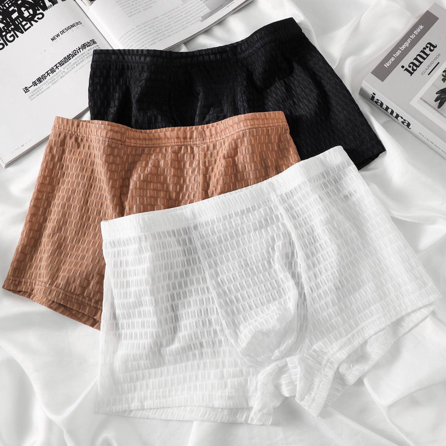 Cross-Border Men's Sexy Lace Boxer Briefs Summer Nylon Men's Mesh Personalized Comfortable Flirting Boxer Briefs See-Through