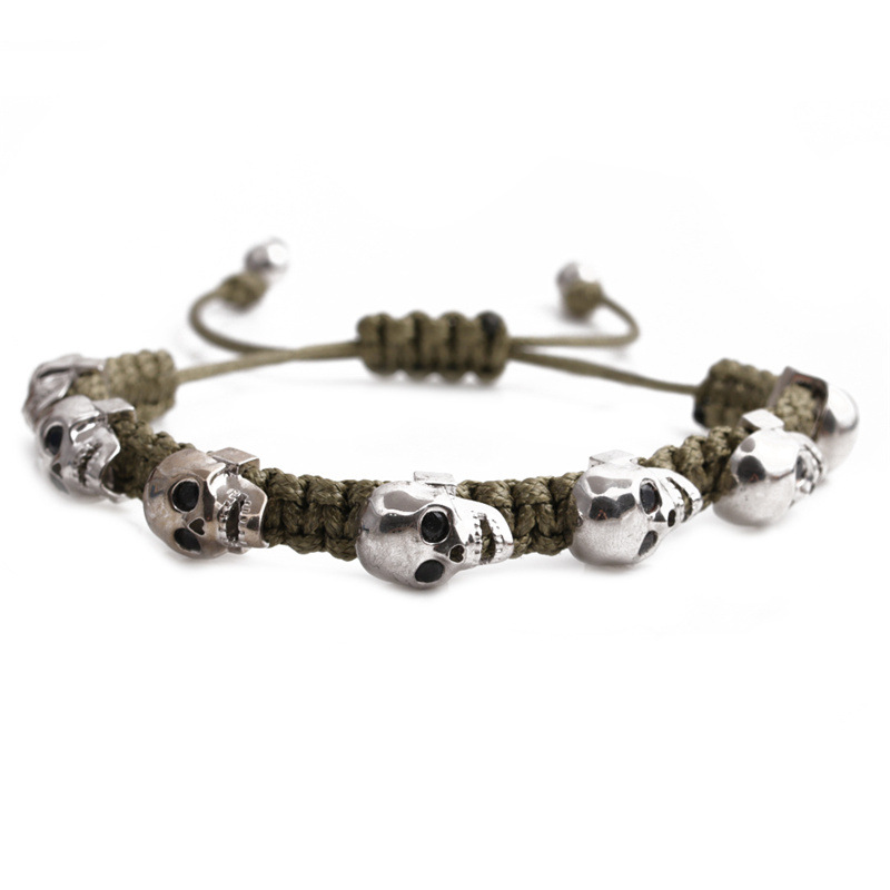 47g Weight Bracelets Classification Housewarming, Anniversary, Business, Wedding, Travel, Birthday, Festival Occasion Copper Material Skull Pattern Unisex Gender Fashion Style Green Color Fashion Skull Adjustable Copper Inlaid Zircon Bracelet 11
