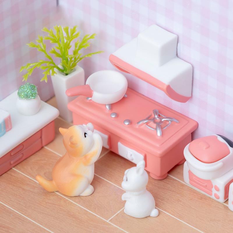 Miniature Kitchen, Bedroom, Living Room, Bathroom Furniture Supplies, Dollhouse DIY Room Decoration Model Accessories 2