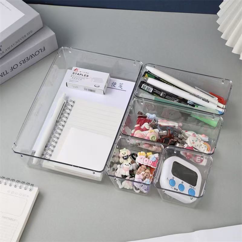 Cross-Border Hot-Selling Transparent Compartment Drawer Storage Box Combination Desktop Organizer Box Polka Dot Anti-Slip Drawer Storage Box