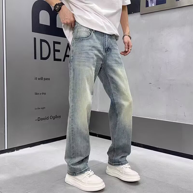 Jeans para hombres rectos sueltos 2026 nuevo estilo retro americano de color claro lavado callejera pantalones largos casuales