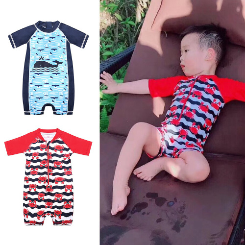Children's cartoon sun protective swimwear for big boys, cute hot spring export children's one-piece swimwear, factory wholesale