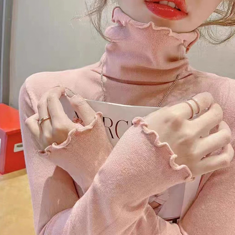 2025 Autumn and Winter New Style Sweater, German Velvet High Collar, Fashionable Slimming Look Bottoming Shirt, Women's Inner Fungus Edge Top