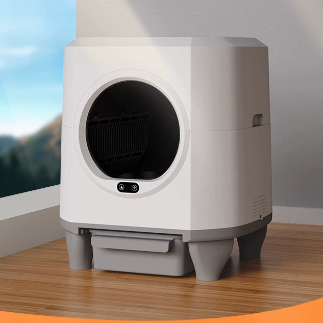 Умный кошачий раковина с квадратной крышей радара поворачивает большую емкость влево и вправо