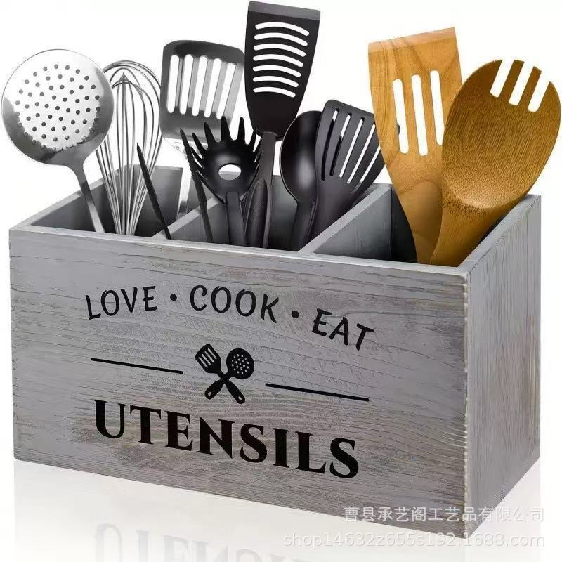 木製キッチン用品収納ボックス無垢材コンパートメント食器収納ボックスカトラリー収納ボックスデスクトップカトラリー収納ボックス|undefined