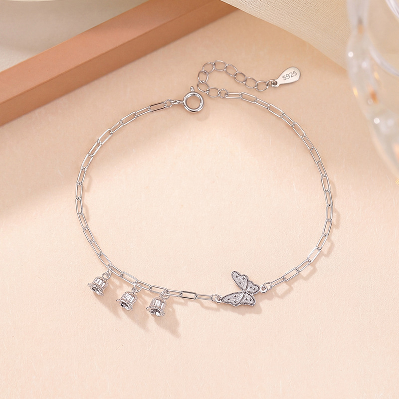 Vòng tay bạc S925 hình hươu bạc phong cách cổ điển, tua rua bướm nhẹ nhàng — Loại bạc
