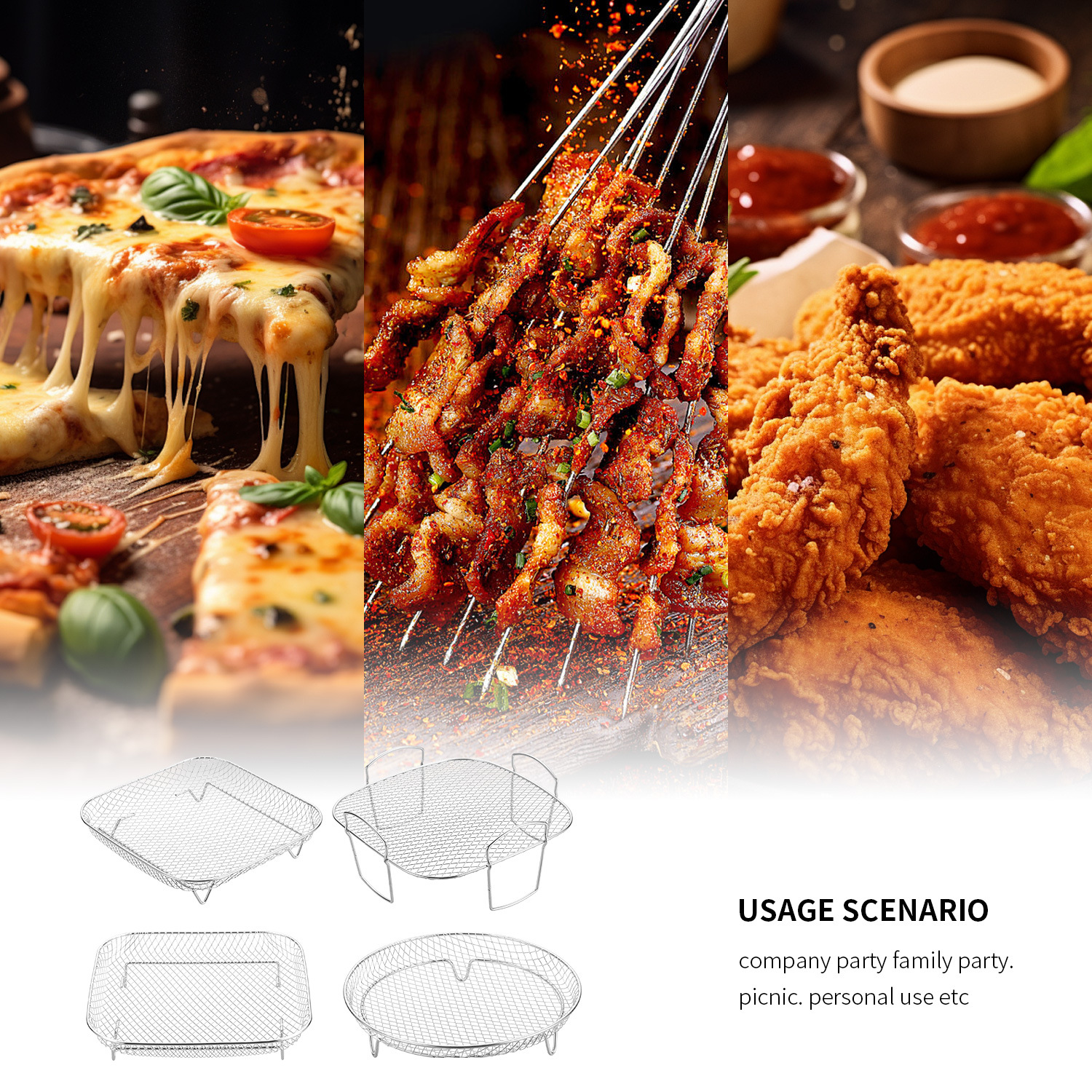 Transfronterizo Airfryer304 acero inoxidable aire freidora accesorios marco de deshidratación de tres capas rectangular rejilla de parrilla de parrilla