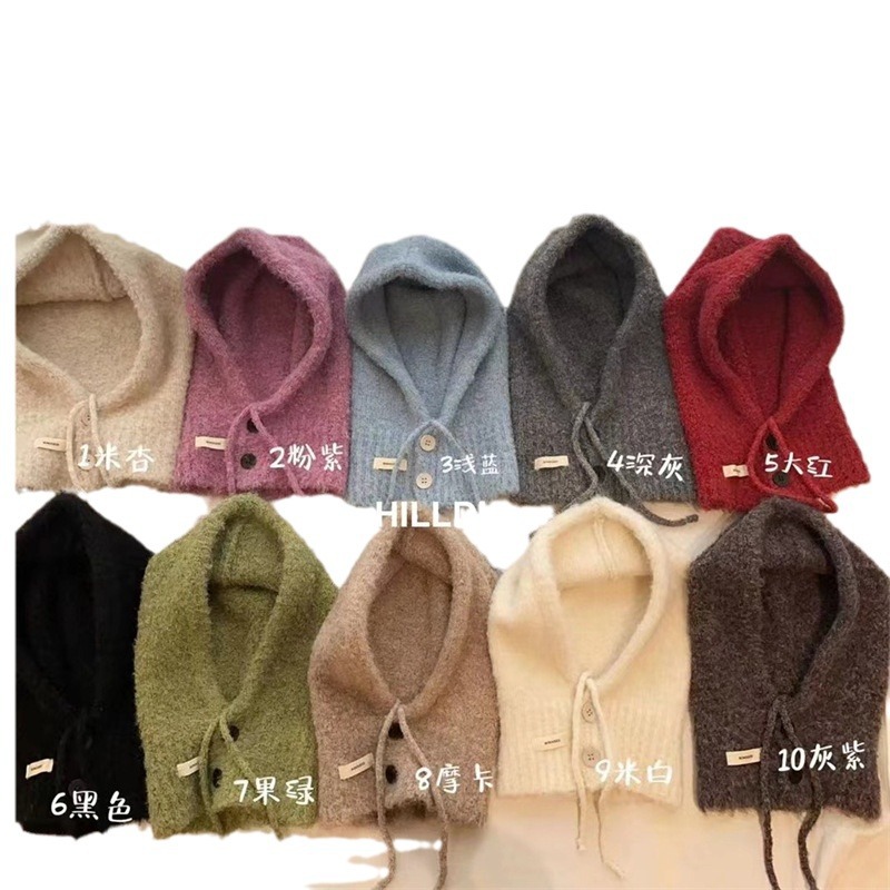 큰 머리 둘레 발라 클라 바 모자 여성의 가을과 겨울 새로운 니트 후드 넥 통합 따뜻한 귀 보호 울 모자