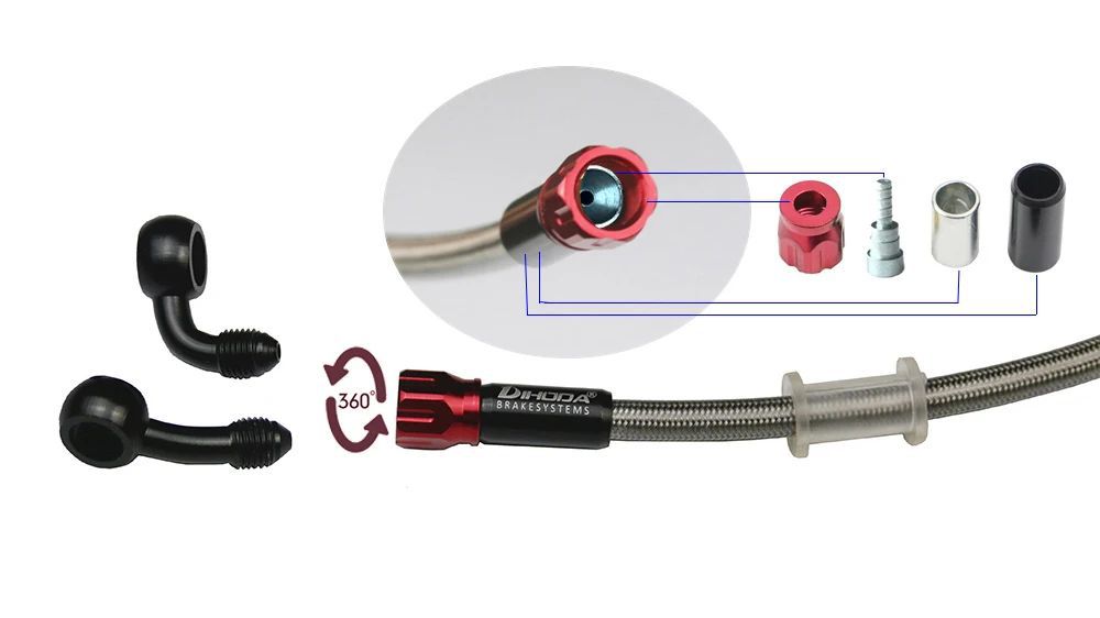 In-Stock Motorcycle Brake 28 ° 90 °   Double-Jointed Stainless Steel Braided Electric Motorcycle Modified High-Pressure Brake Hose