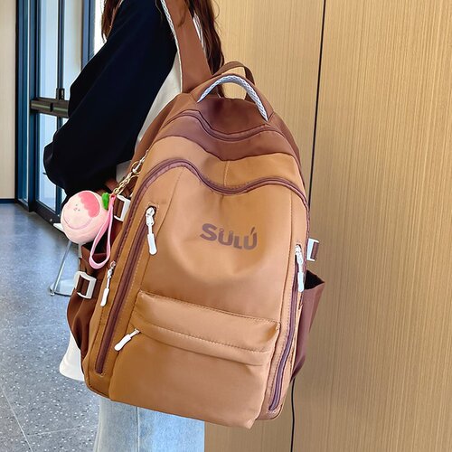 Backpack for junior high school girls, high school, college, birthday department, simple large-capacity backpack, Korean style popular contrasting color school bag