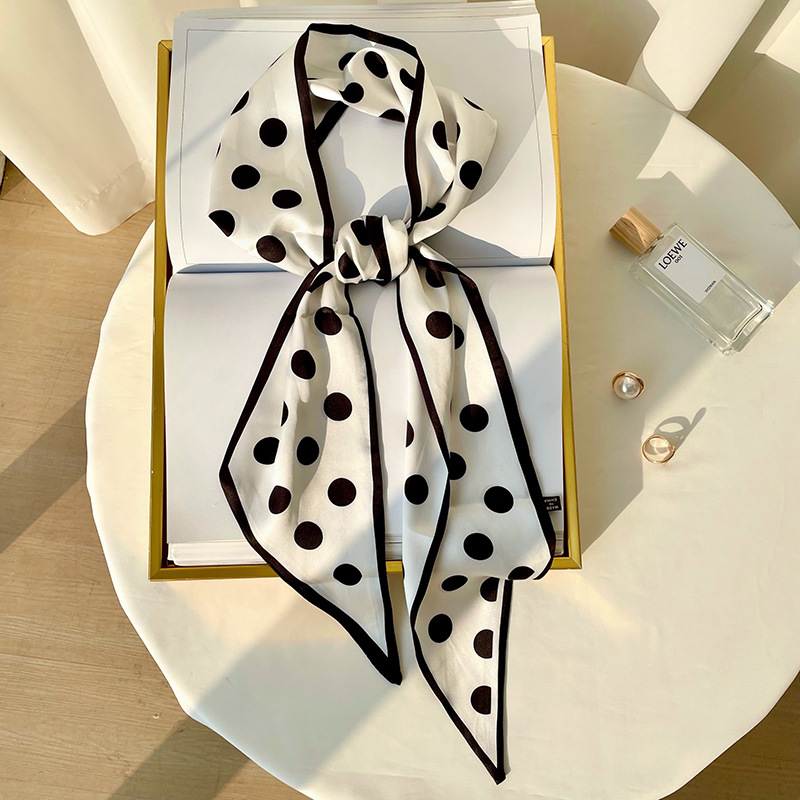 Nuevo estilo coreano Delgado estrecho largo bufanda de las mujeres de todos los partidos de moda artificial seda oblicua lunka Dot profesional bufanda de seda