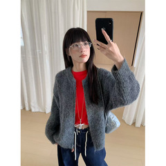 誉一新款2025秋季软糯毛绒感毛衣女慵懒风长袖拉链针织衫女c24147