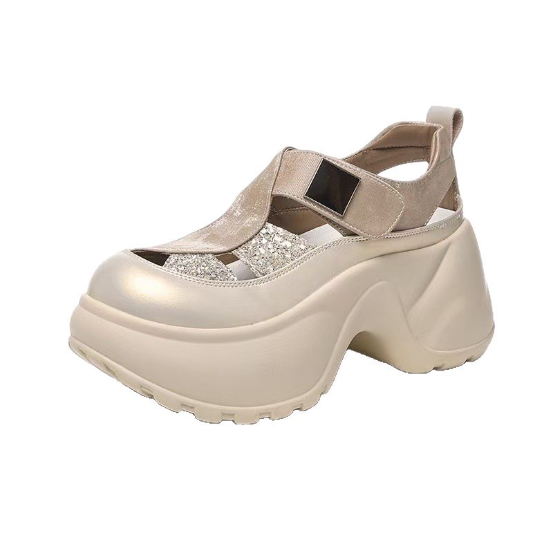 Verano nuevo ventilador hueco casual muffin zapatos deportivos para mujeres zapatillas frías con suela gruesa para aumentar la altura para usar sandalias de cabeza para mujeres