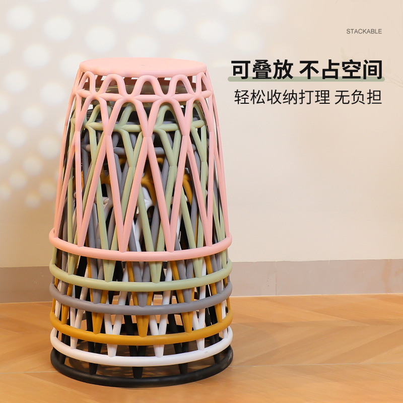 Moderno minimalista nórdico redondo taburete engrosada silla hogar adulto ocio silla de plástico respaldo taburete ligero apilamiento