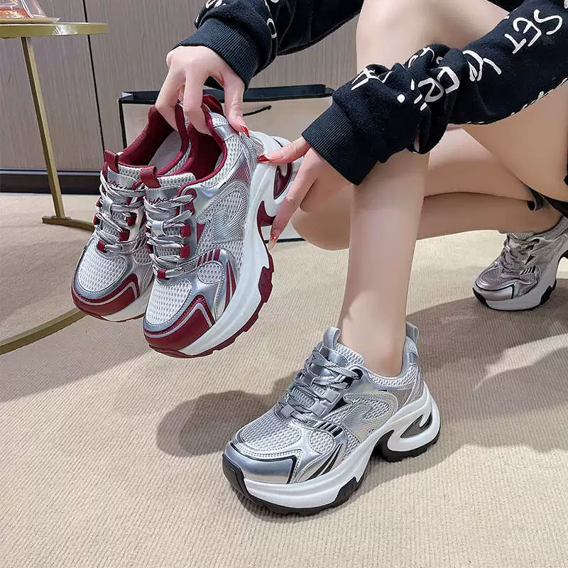 Популярные женские кроссовки в стиле "папины туфли" весна 2025, новые универсальные, на толстой подошве, с эффектом увеличения роста, сетчатые, дышащие, повседневные спортивные кроссовки