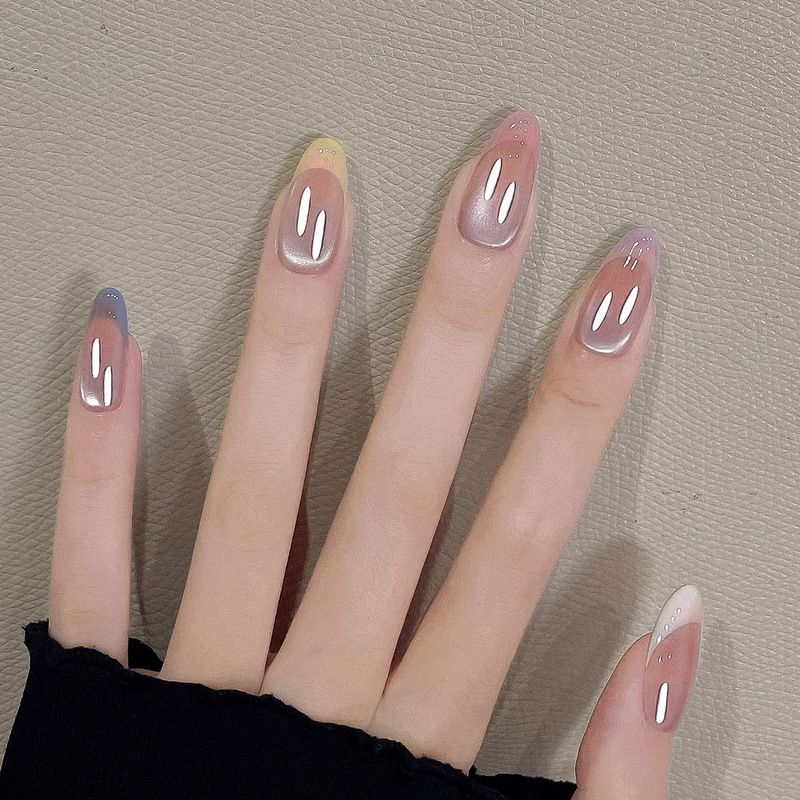 Wholesale Wearable Nails in Nude Pink Aurora Glass Bead Cat Eye Gradient Design, Brightening and Gentle False Nail Tips Wholesale Wearable Nails in Nude Pink Aurora Glass Bead Cat Eye Gradient Design, Brightening and Gentle False Nail Tips