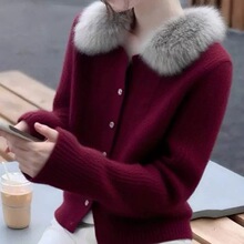 韩系毛毛领毛衣开衫秋冬新款外穿针织衫时尚遮肉高级感女百搭上衣