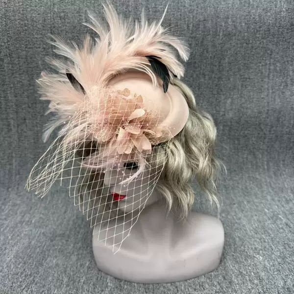 Wholesale European and American Bridal Feather Hair Accessories, Silk Flower Edge Hairpins, Mesh Hairpins, Stage Performance Head Flowers