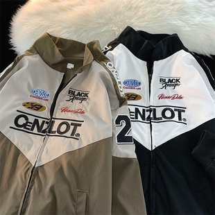 Motorcycle baseball uniform men's spring and autumn American embroidery stitching contrast color coat fashion brand design loose couple jacket