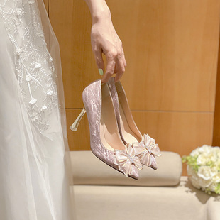 316-A73 pointed high heels women's stiletto heel silver bridesmaid wedding shoes bridal shoes small size plus size 41-43 plus size