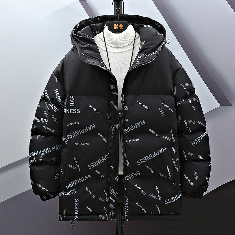 Hombre encapuchado algodón hombre invierno engrosado 2024 impresión chaqueta de algodón chaqueta gran fábrica de algodón suelto al por mayor