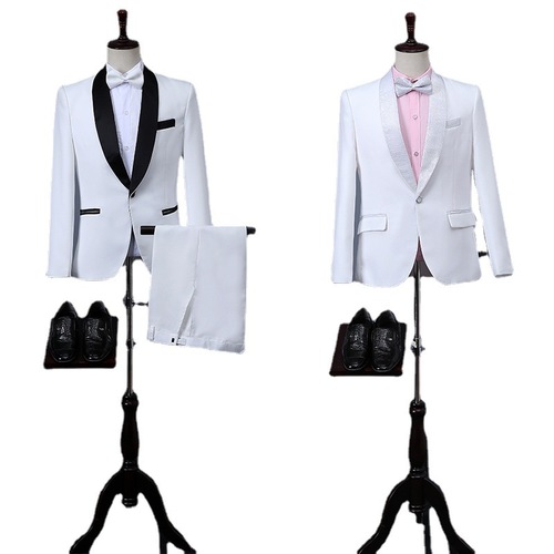 Suit Set for Men Korean Style Western Tailored White Professional Best Man Newlywed Dress with Tie Formal Attire