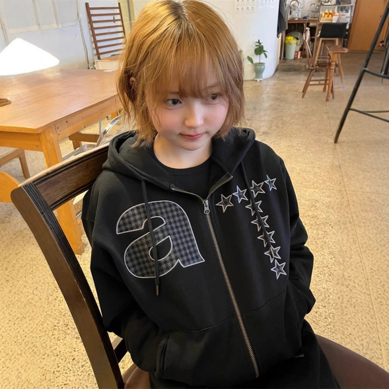 Korean Niche Trendy Brand the Coldest Moment Japanese Style Light Asian Style Star Hooded Sweatshirt Jacket for Women Autumn