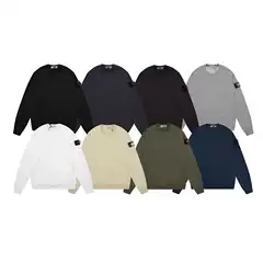 Cross-border Classic STONE Stone Solid Color Crewneck Badge Long Sleeve Sweatshirt for Men and Women Same Style Island Couple Correct Edition