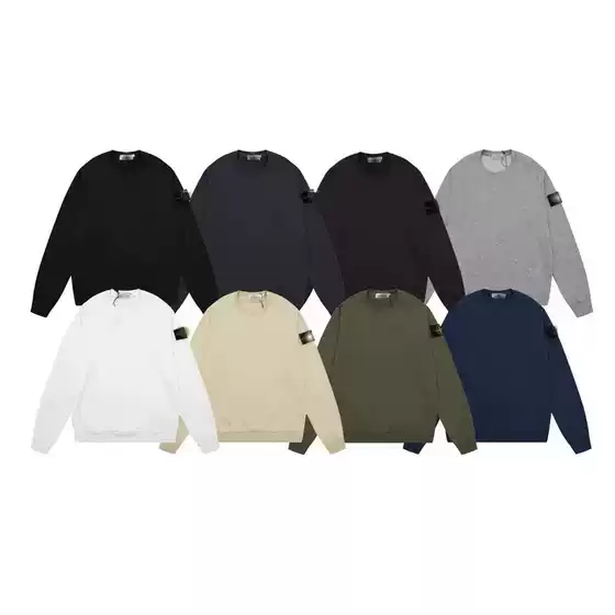 Cross-border Classic STONE Stone Solid Color Crewneck Badge Long Sleeve Sweatshirt for Men and Women Same Style Island Couple Correct Edition