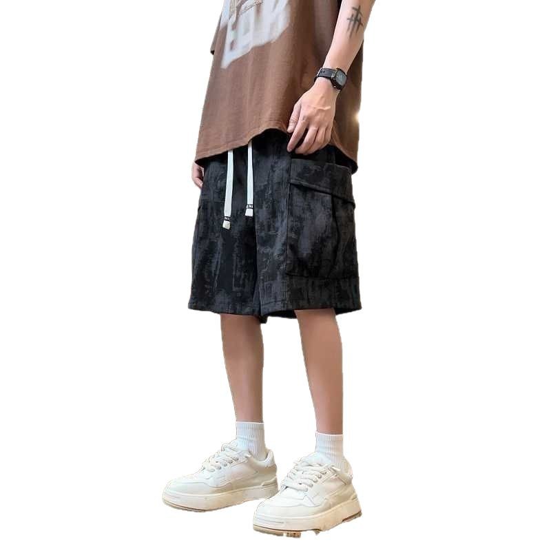 Pantalones cortos de trabajo de verano de moda masculinos, pantalones de diseño sueltos resistentes, bolsillo grande, pantalones casuales de cinco puntos transfronterizos