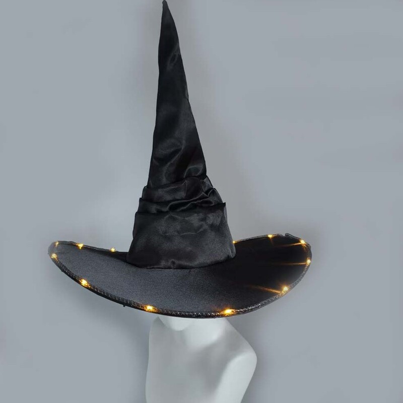 新しいハロウィンプリーツ魔女帽子パーティー LED ライト魔女帽子黒オックスフォード布魔女帽子メイク小道具|undefined